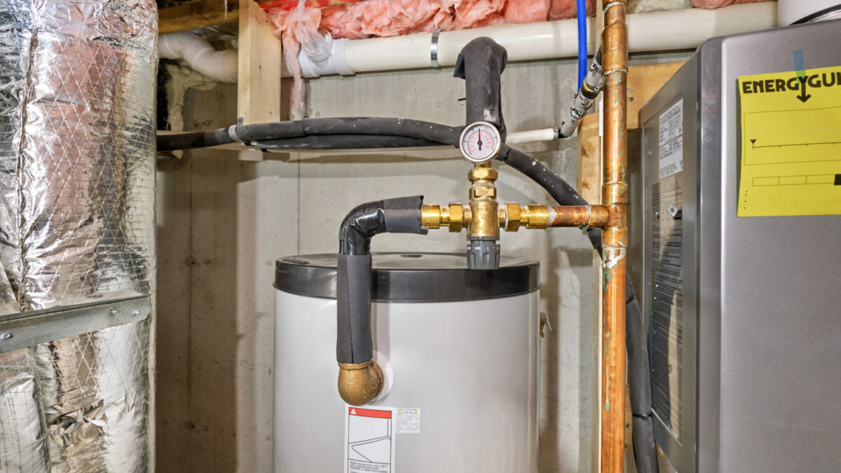 Thermostatic mixing valve regulating temperature for home's hot water to a safe level